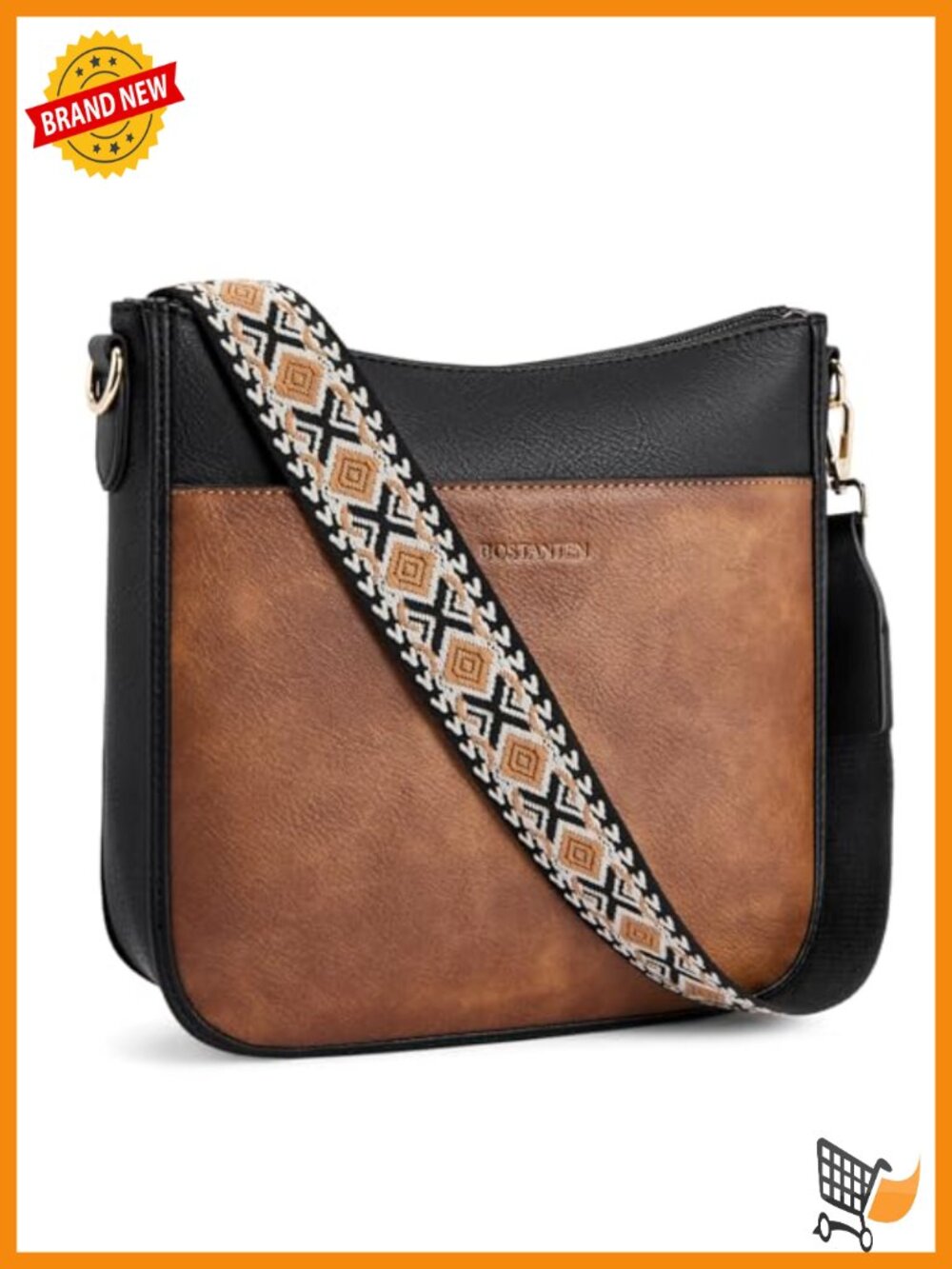 Vegan leather crossbody bag with wide strap